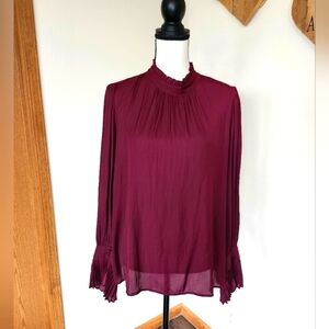 Veronika Maine Burgundy Frill Neck Shirt